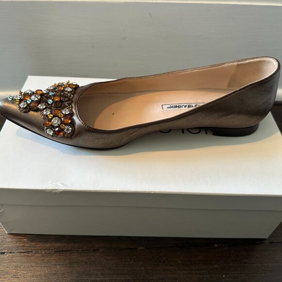 Manolo Blahnik Bonze Leather Jeweled Flats - sz 37 - Picture 6 of 16